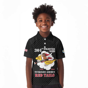 Personalized 301st Fighter Squadron WWII Kid Polo Shirt Red Tails Heritage - Black - African Pride
