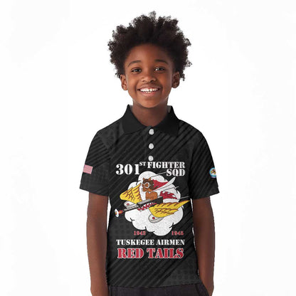 Personalized 301st Fighter Squadron WWII Kid Polo Shirt Red Tails Heritage - Black - African Pride