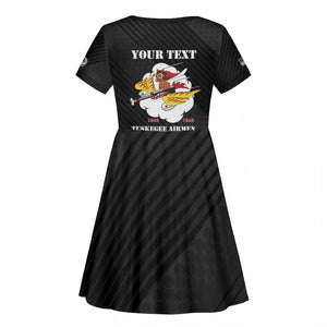 Personalized 301st Fighter Squadron WWII Kid Short Sleeve Dress Red Tails Heritage - Black - African Pride