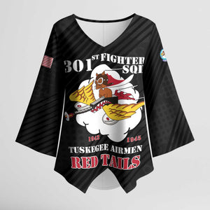 Personalized Tuskegee Airmen Red Tails Kimono Sleeve Blouse 301st Fighter Squadron - Black