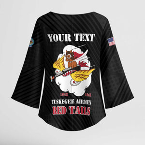 Personalized Tuskegee Airmen Red Tails Kimono Sleeve Blouse 301st Fighter Squadron - Black