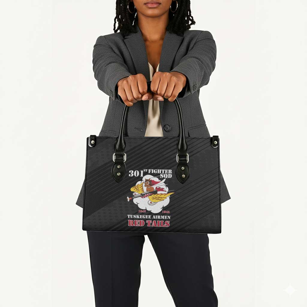 Tuskegee Airmen Red Tails Leather Bag 301st Fighter Squadron - Black
