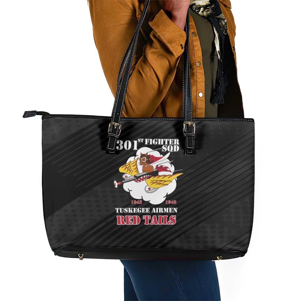 301st Fighter Squadron WWII Leather Tote Bag Red Tails Heritage - Black - African Pride