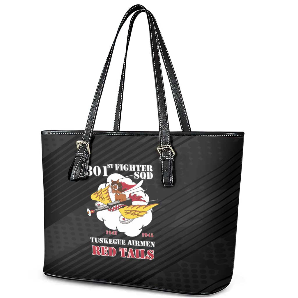 301st Fighter Squadron WWII Leather Tote Bag Red Tails Heritage - Black - African Pride