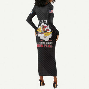 Personalized 301st Fighter Squadron WWII Long Sleeve Bodycon Dress Red Tails Heritage - Black - African Pride