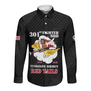 Personalized 301st Fighter Squadron WWII Long Sleeve Button Shirt Red Tails Heritage - Black - African Pride