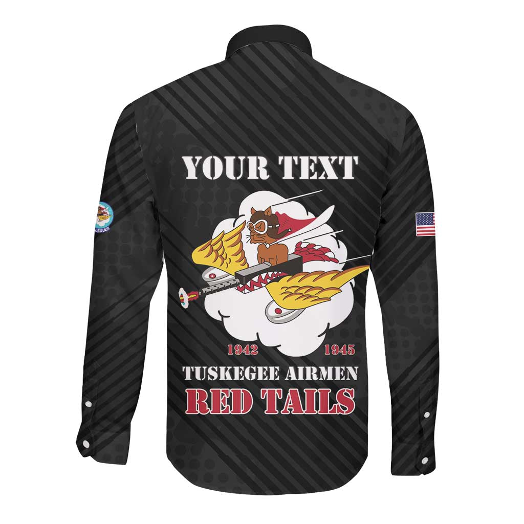 Personalized 301st Fighter Squadron WWII Long Sleeve Button Shirt Red Tails Heritage - Black - African Pride