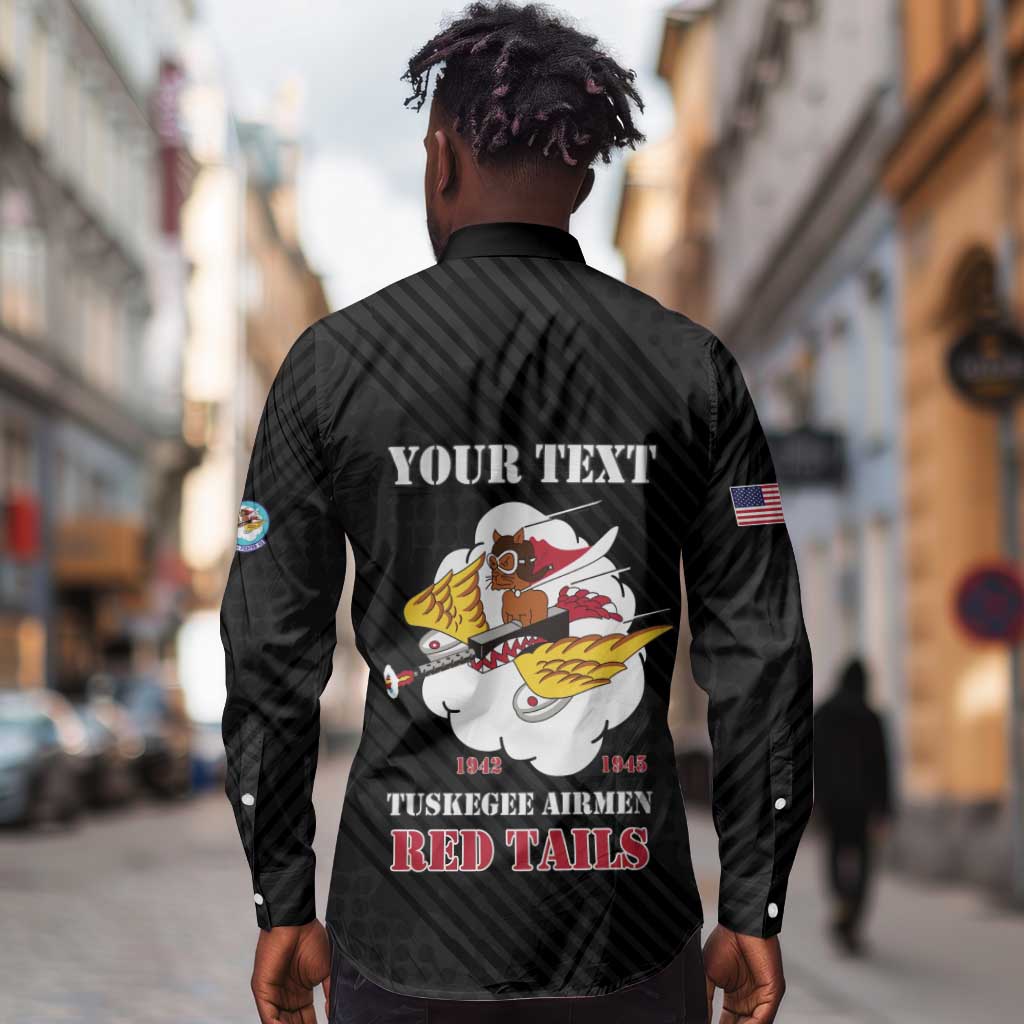 Personalized 301st Fighter Squadron WWII Long Sleeve Button Shirt Red Tails Heritage - Black - African Pride