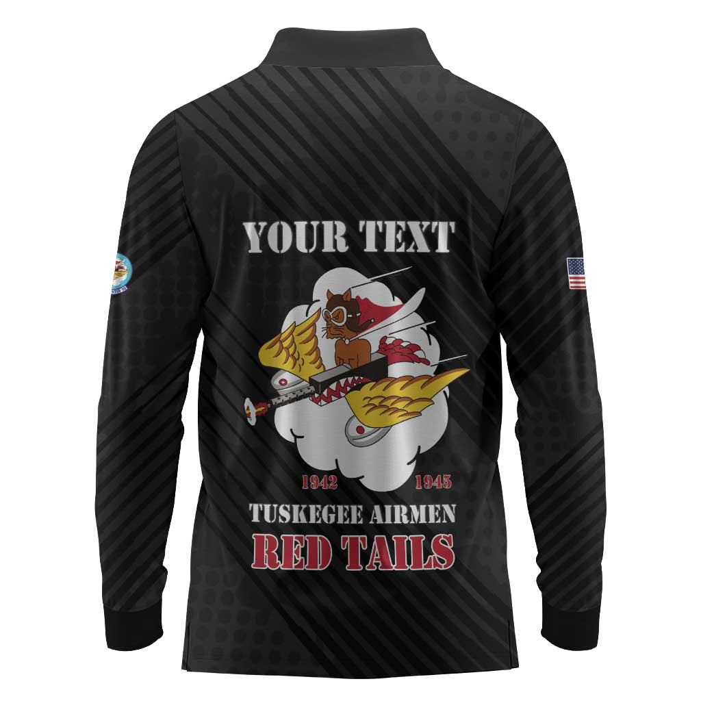 Personalized 301st Fighter Squadron WWII Long Sleeve Polo Shirt Red Tails Heritage - Black - African Pride