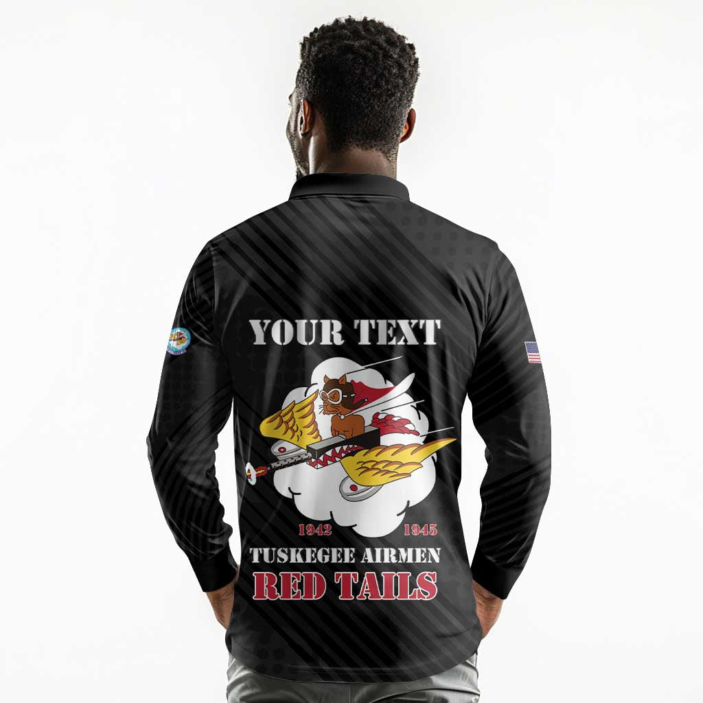Personalized 301st Fighter Squadron WWII Long Sleeve Polo Shirt Red Tails Heritage - Black - African Pride