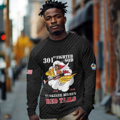 Personalized 301st Fighter Squadron WWII Long Sleeve Shirt Red Tails Heritage - Black - African Pride