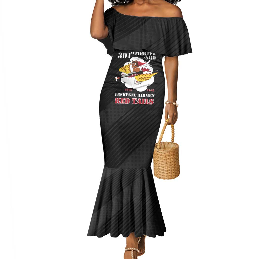 Personalized 301st Fighter Squadron WWII Mermaid Dress Red Tails Heritage - Black - African Pride
