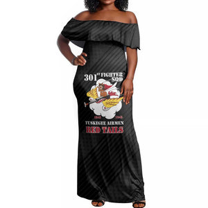 Personalized 301st Fighter Squadron WWII Off Shoulder Maxi Dress Red Tails Heritage - Black - African Pride