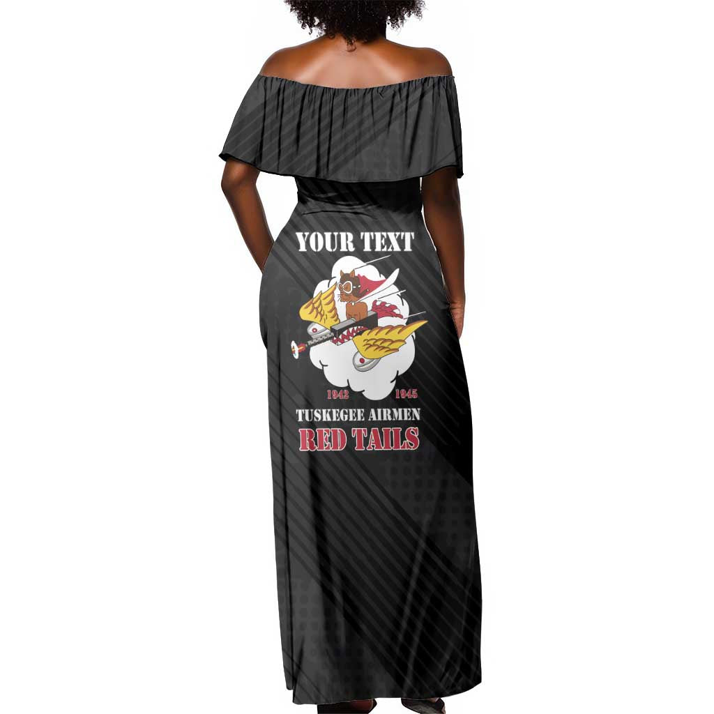 Personalized 301st Fighter Squadron WWII Off Shoulder Maxi Dress Red Tails Heritage - Black - African Pride