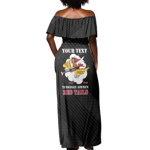 Personalized 301st Fighter Squadron WWII Off Shoulder Maxi Dress Red Tails Heritage - Black - African Pride