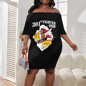 Personalized 301st Fighter Squadron WWII Off Shoulder Short Dress Red Tails Heritage - Black - African Pride