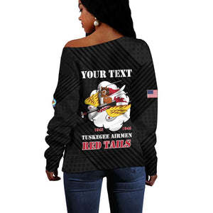 Personalized 301st Fighter Squadron WWII Off Shoulder Sweater Red Tails Heritage - Black - African Pride