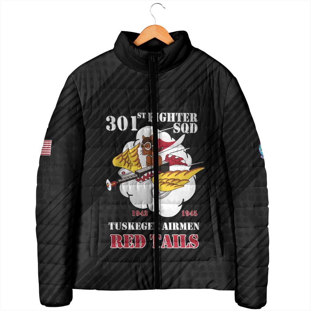 Personalized Tuskegee Airmen Red Tails Padded Jacket 301st Fighter Squadron - Black