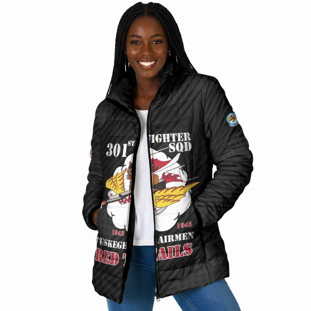 Personalized Tuskegee Airmen Red Tails Padded Jacket 301st Fighter Squadron - Black