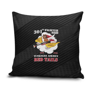 Tuskegee Airmen Red Tails Pillow Cover 301st Fighter Squadron - Black