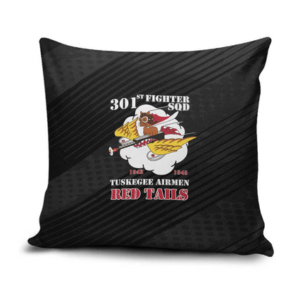 Tuskegee Airmen Red Tails Pillow Cover 301st Fighter Squadron - Black