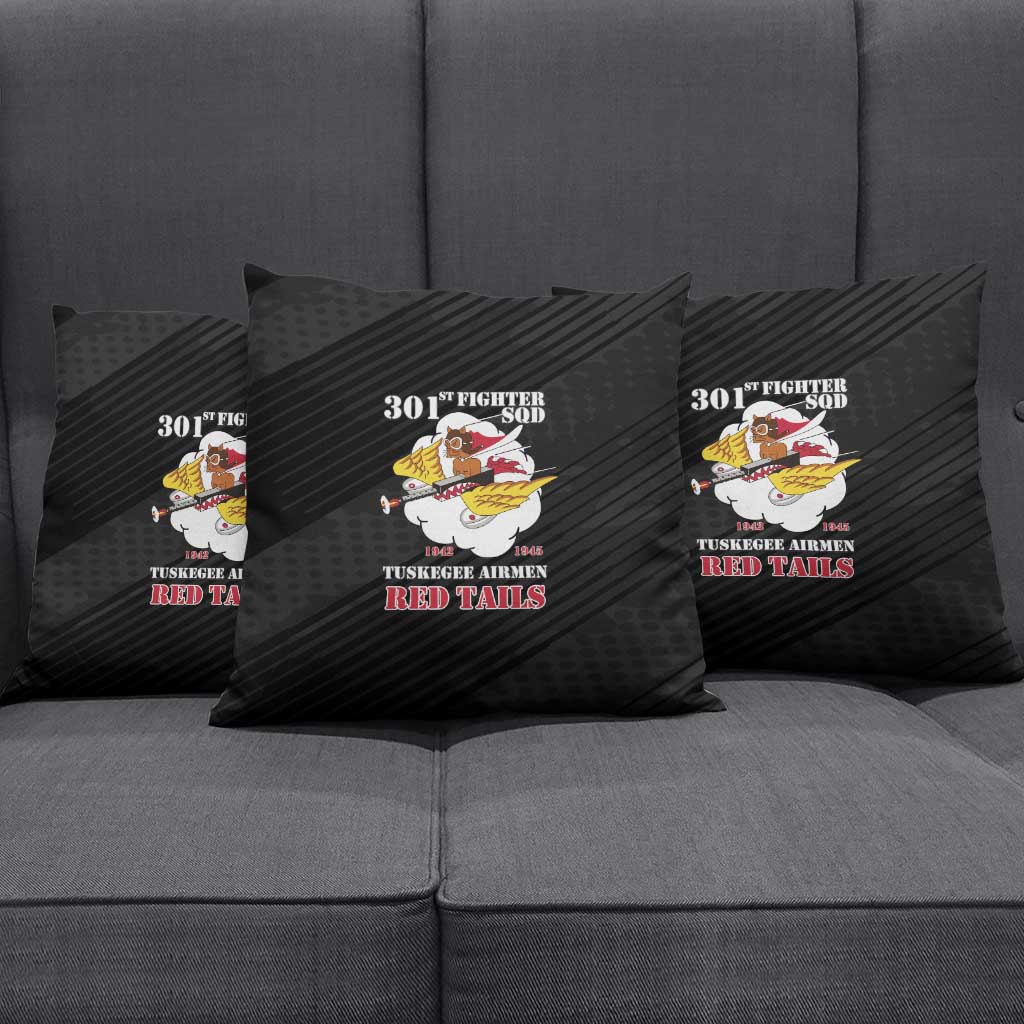 Tuskegee Airmen Red Tails Pillow Cover 301st Fighter Squadron - Black