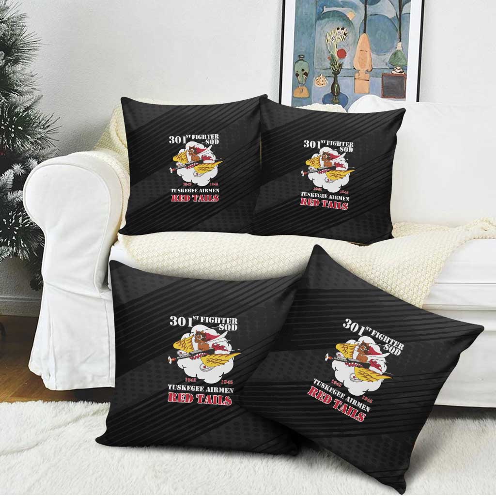 Tuskegee Airmen Red Tails Pillow Cover 301st Fighter Squadron - Black