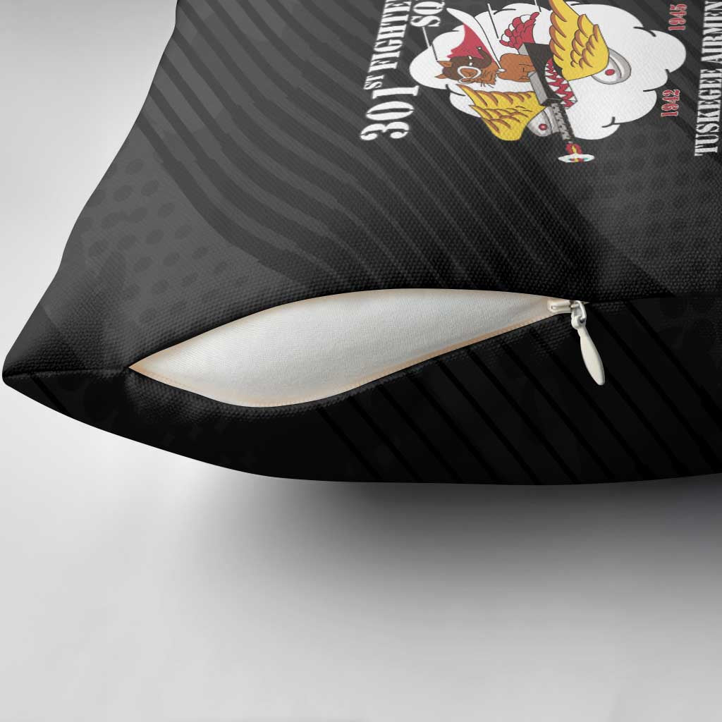 Tuskegee Airmen Red Tails Pillow Cover 301st Fighter Squadron - Black
