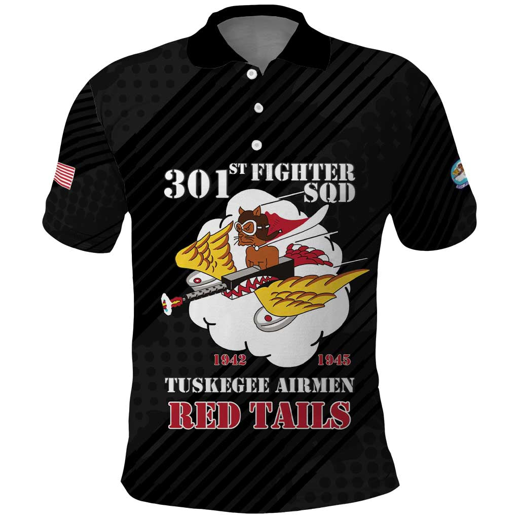 Personalized 301st Fighter Squadron WWII Polo Shirt Red Tails Heritage - Black - African Pride