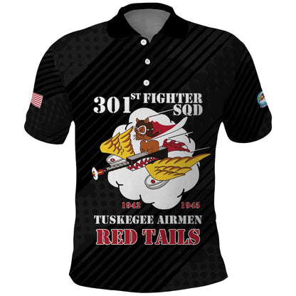 Personalized 301st Fighter Squadron WWII Polo Shirt Red Tails Heritage - Black - African Pride