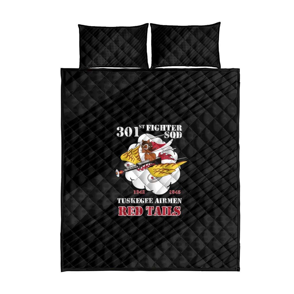 301st Fighter Squadron WWII Quilt Bed Set Red Tails Heritage - Black - African Pride