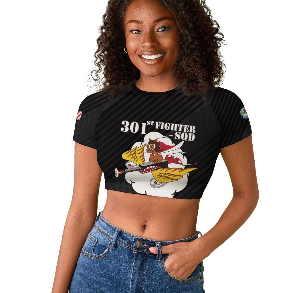 Personalized 301st Fighter Squadron WWII Raglan Cropped T shirt Red Tails Heritage - Black - African Pride