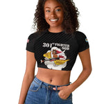 Personalized 301st Fighter Squadron WWII Raglan Cropped T shirt Red Tails Heritage - Black - African Pride
