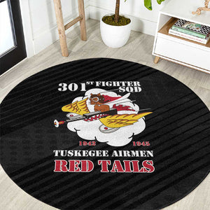 301st Fighter Squadron WWII Round Carpet Red Tails Heritage - Black - African Pride