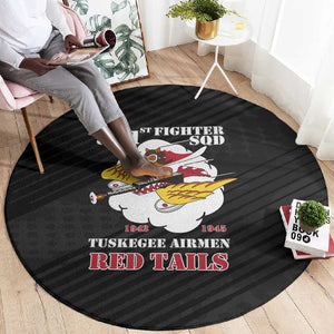 301st Fighter Squadron WWII Round Carpet Red Tails Heritage - Black - African Pride