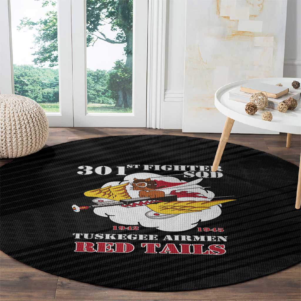 301st Fighter Squadron WWII Round Carpet Red Tails Heritage - Black - African Pride