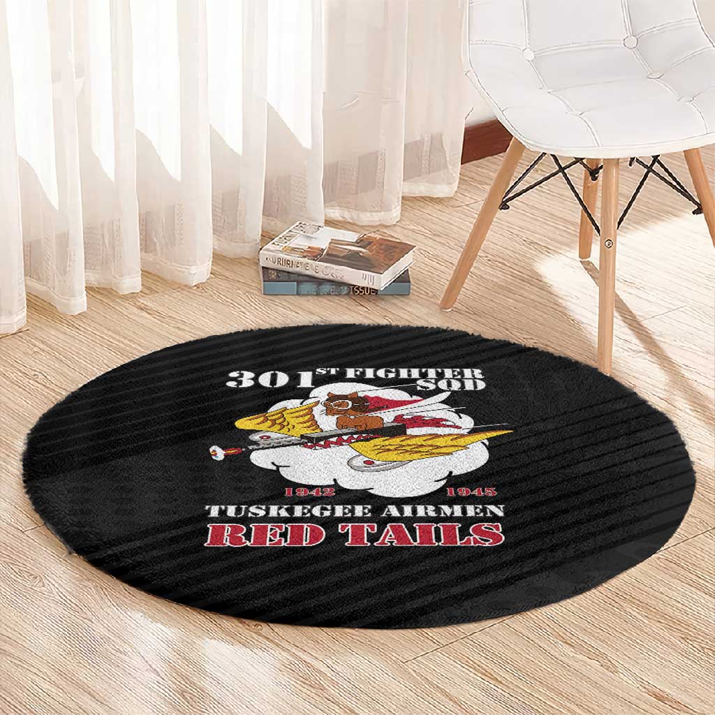 301st Fighter Squadron WWII Round Carpet Red Tails Heritage - Black - African Pride