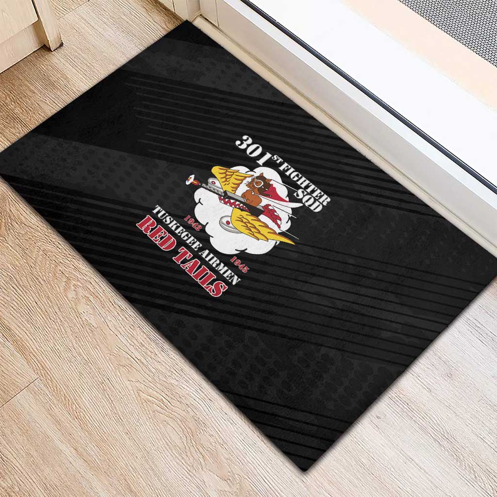 301st Fighter Squadron WWII Rubber Doormat Red Tails Heritage - Black - African Pride