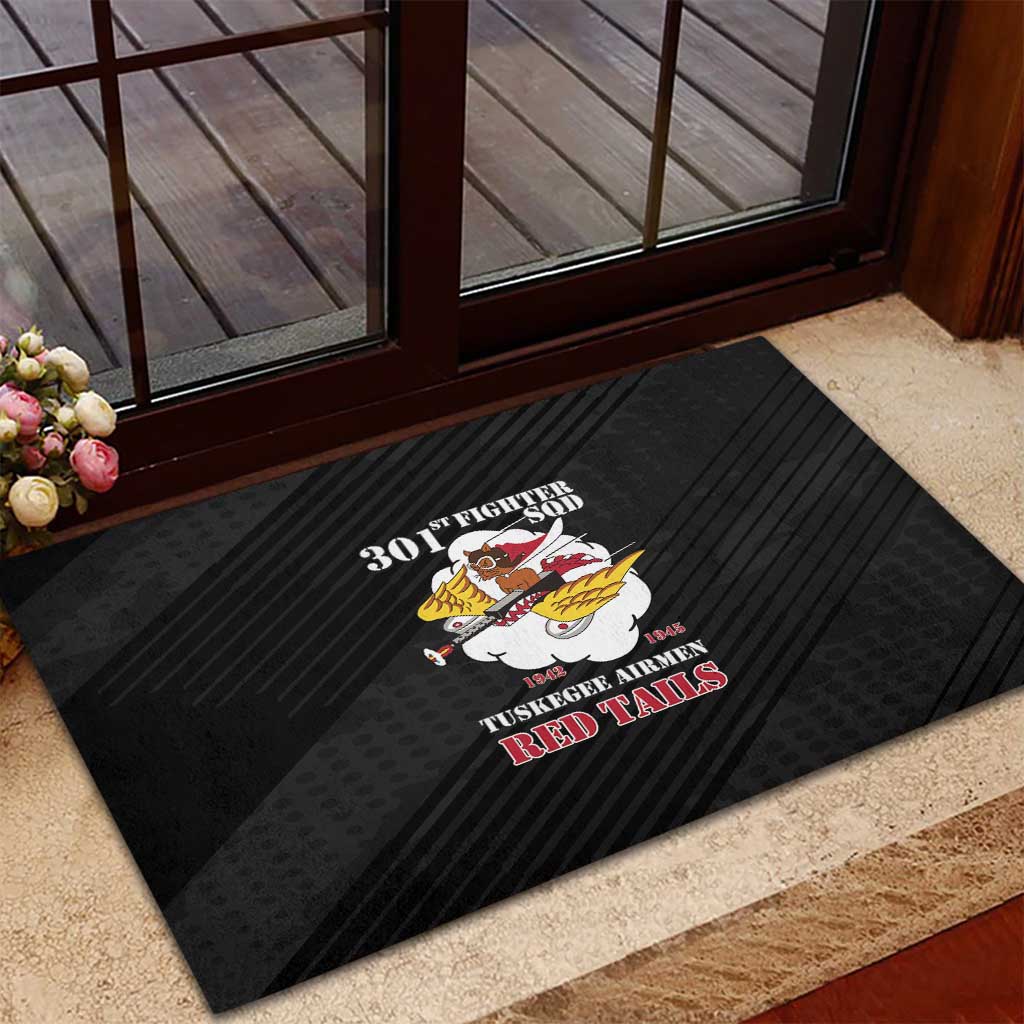 301st Fighter Squadron WWII Rubber Doormat Red Tails Heritage - Black - African Pride