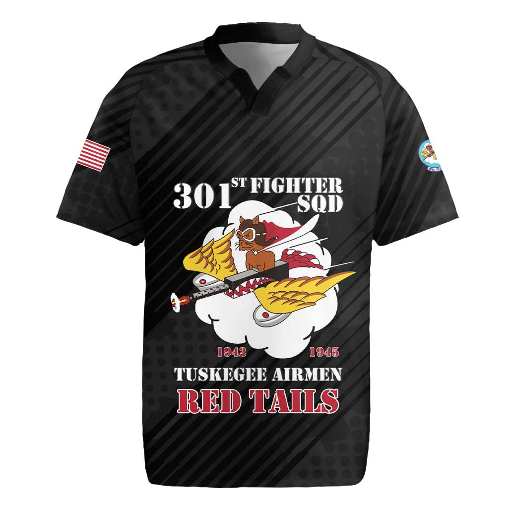 Personalized 301st Fighter Squadron WWII Rugby Jersey Red Tails Heritage - Black - African Pride