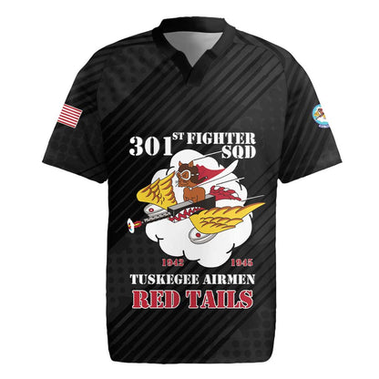 Personalized 301st Fighter Squadron WWII Rugby Jersey Red Tails Heritage - Black - African Pride