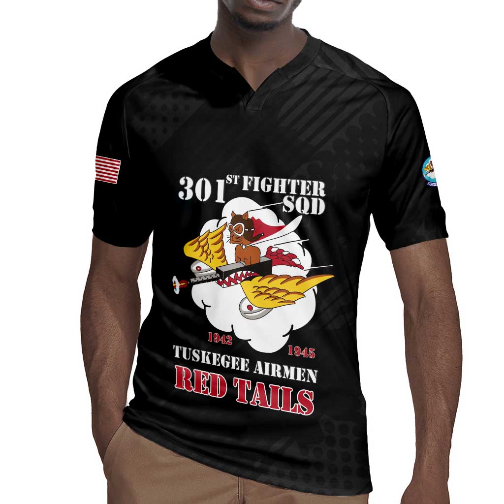 Personalized 301st Fighter Squadron WWII Rugby Jersey Red Tails Heritage - Black - African Pride