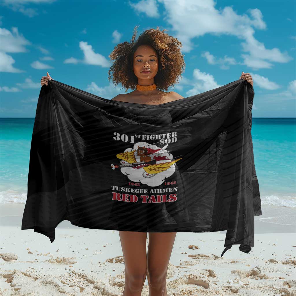 301st Fighter Squadron WWII Sarong Red Tails Heritage - Black - African Pride