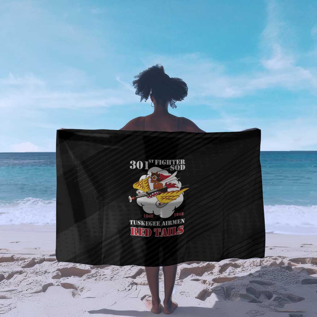 301st Fighter Squadron WWII Sarong Red Tails Heritage - Black - African Pride
