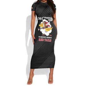 Personalized 301st Fighter Squadron WWII Short Sleeve Bodycon Dress Red Tails Heritage - Black - African Pride