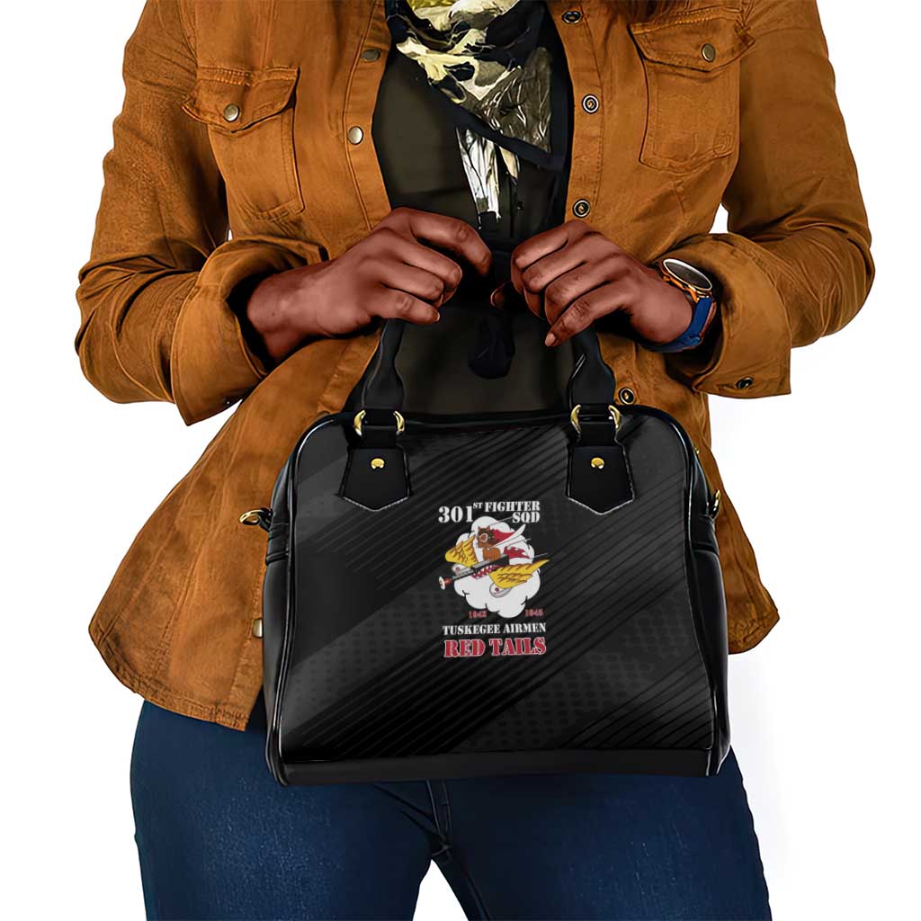 301st Fighter Squadron WWII Shoulder Handbag Red Tails Heritage - Black - African Pride