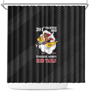 301st Fighter Squadron WWII Shower Curtain Red Tails Heritage - Black - African Pride