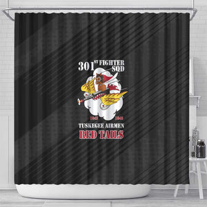 301st Fighter Squadron WWII Shower Curtain Red Tails Heritage - Black - African Pride