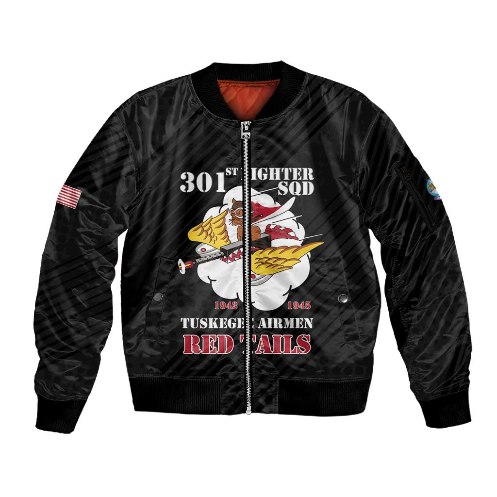 Personalized 301st Fighter Squadron WWII Sleeve Zip Bomber Jacket Red Tails Heritage - Black - African Pride