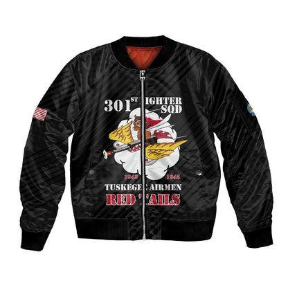 Personalized 301st Fighter Squadron WWII Sleeve Zip Bomber Jacket Red Tails Heritage - Black - African Pride